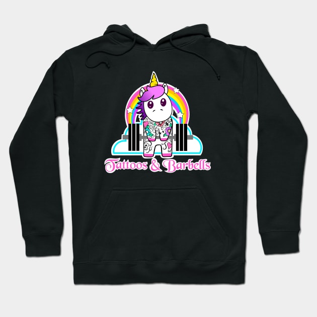 Tattoos and Barbells, unicorn fitness, barbell unicorn, gym girl Hoodie by TimAddisonArt